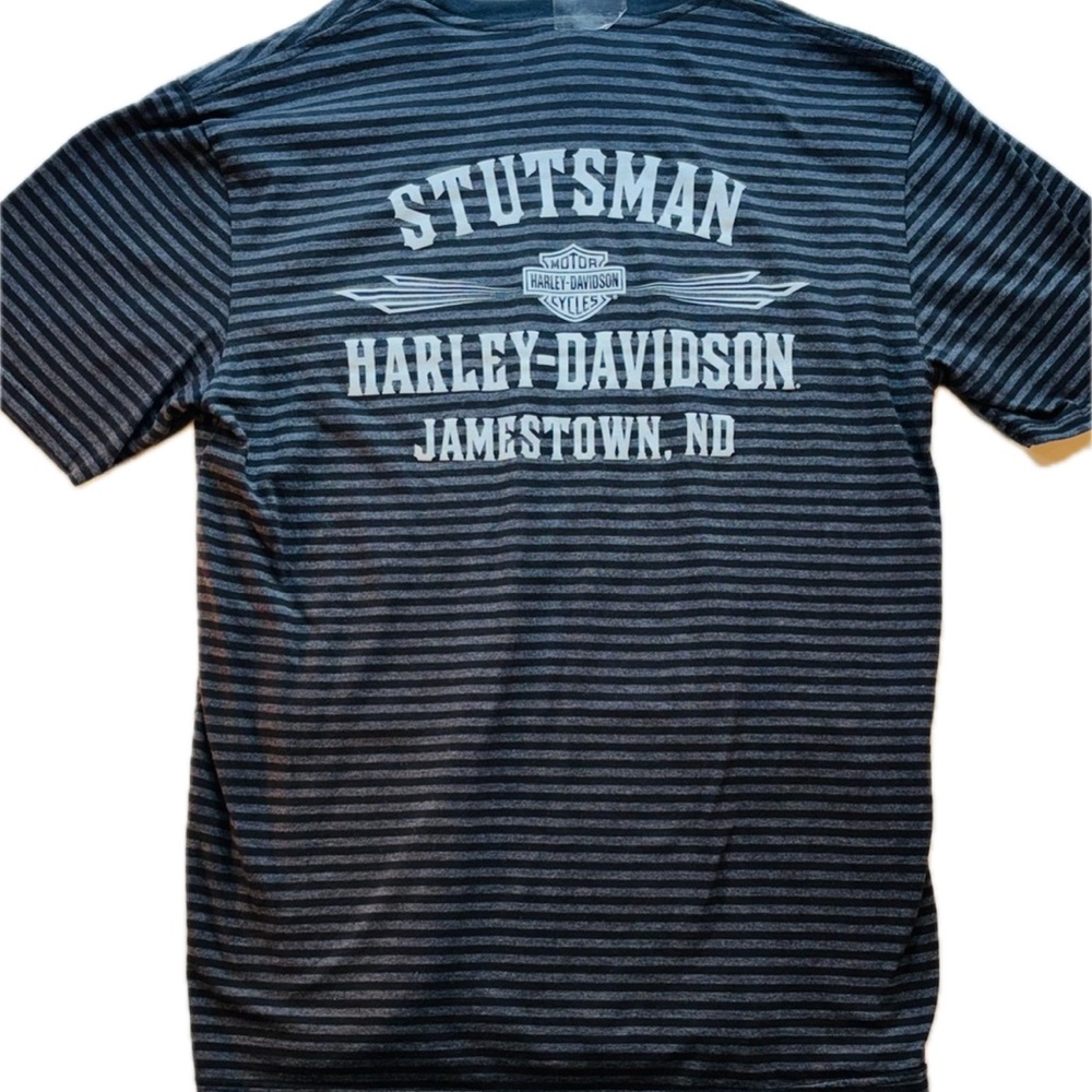 Harley-Davidson Black and Gray Striped T-shirt L